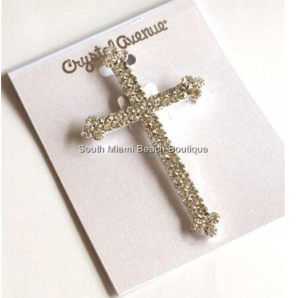 Silver Plated Crystal Christian Cross Trefoil Maltese Vintage Baptism Gift